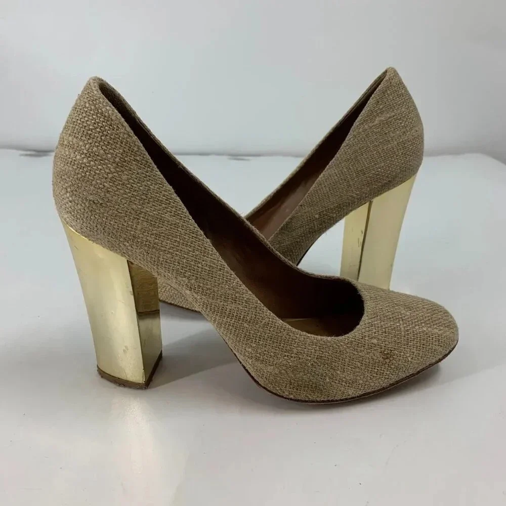 Tory Burch Women's JMadison 105 Burlap Woven‎ Heel Pumps Size 9.5